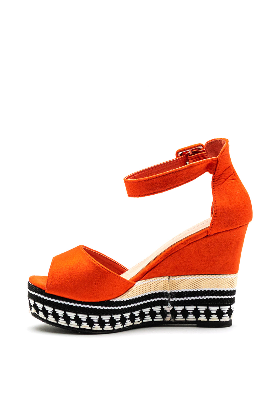 Zen Collection Geometric Woven High Wedge Sandal, Orange