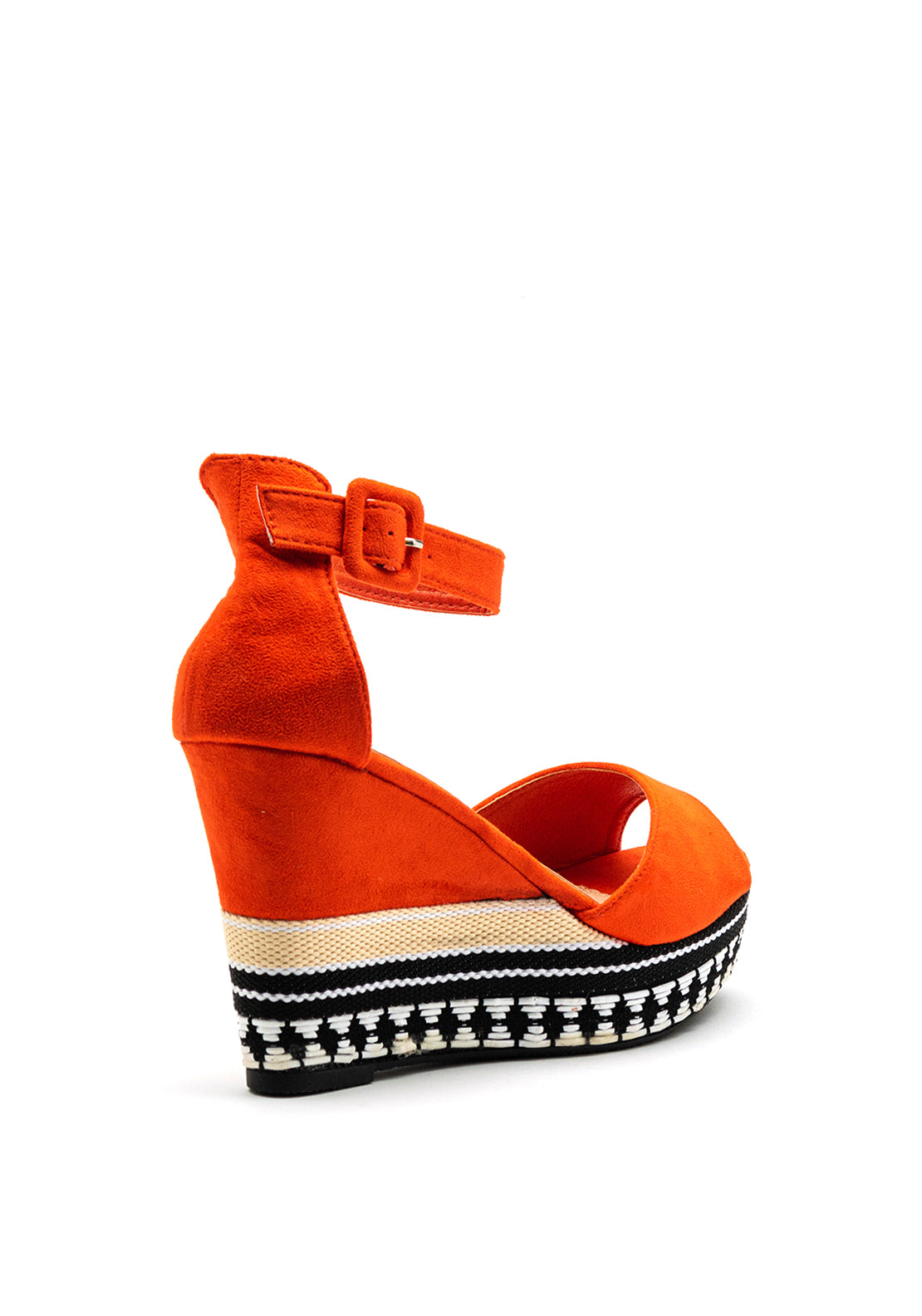 Zen Collection Geometric Woven High Wedge Sandal, Orange