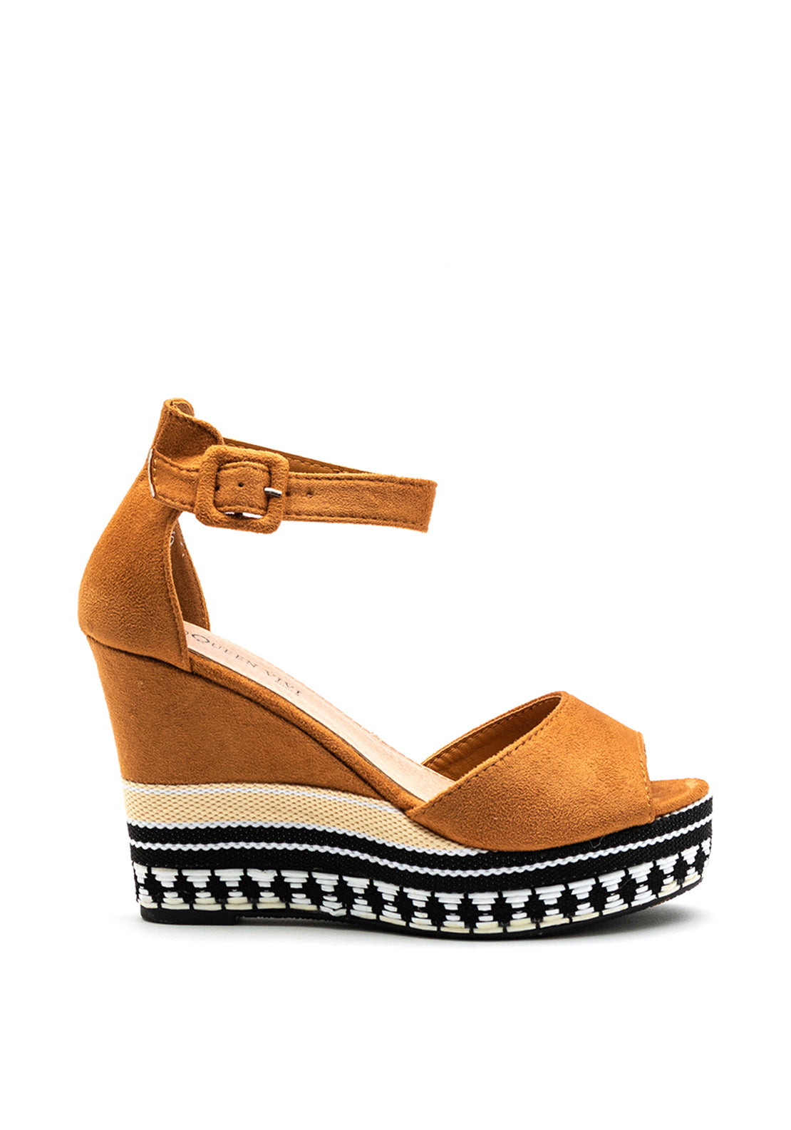 Zen Collection Geometric Woven High Wedge Sandal, Tan