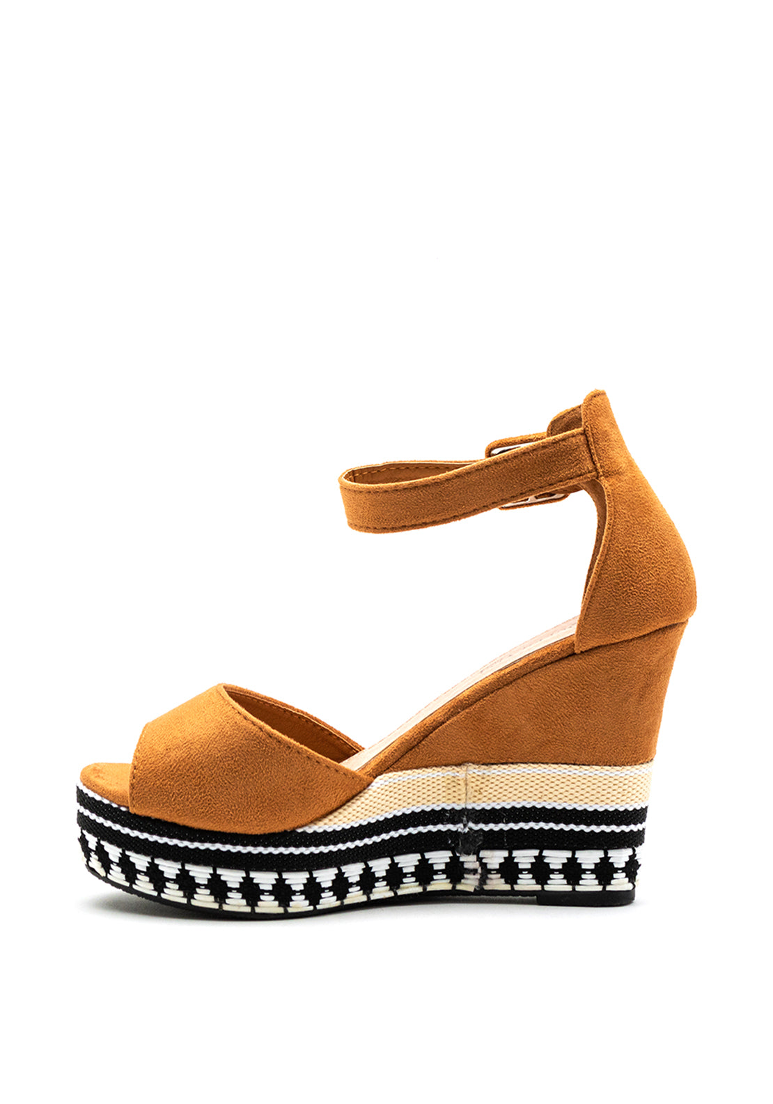 Zen Collection Geometric Woven High Wedge Sandal, Tan
