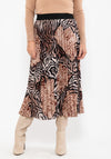 Seventy1 One Size Animal Print Pleat Midi Skirt, Brown