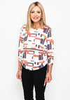 Leon Collection Abstract Print Top, Brown Multi