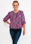 Leon Collection Abstract Print Elasticated Hem Top, Pink Multi