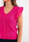 Seventy1 Frill Shoulder Buttoned Vest, Fuchsia