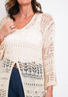 Serafina Collection One Size Crochet Long Top, Beige