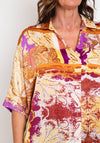 Serafina Collection Satin Damask Print Top, Gold Multi