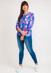 Leon Collection Abstract Print Buttoned Top, Pink & Blue