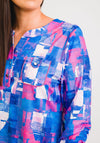 Leon Collection Abstract Print Buttoned Top, Pink & Blue