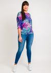 Leon Collection Leaf Print Batwing Top, Multi-Coloured