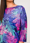Leon Collection Leaf Print Batwing Top, Multi-Coloured
