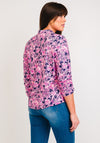 Leon Collection Abstract Floral Print Buttoned Top, Pink & Navy