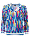 Leon Collection Block Stripe Print Blouse, Blue Multi