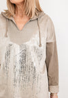 Seventy1 One Size Abstract Metallic Hooded Pullover, Taupe
