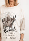 Seventy1 One Size Star & Text Velour Pullover, Cream