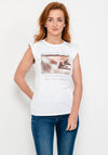 Seventy1 Padded Shoulder Sleeveless T-Shirt, White & Coffee
