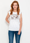 Seventy1 Padded Shoulder Sleeveless T-Shirt, White & Grey