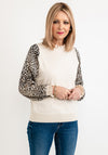 Seventy1 One Size Frill Trim Leopard Print Sleeve Jumper, Beige