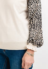 Seventy1 One Size Frill Trim Leopard Print Sleeve Jumper, Beige