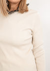 Seventy1 One Size Leopard Print Trim Knit Jumper, Beige