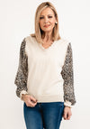 Seventy1 One Size Leopard Print Sleeve Knit Jumper, Beige
