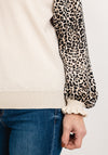 Seventy1 One Size Leopard Print Sleeve Knit Jumper, Beige