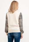 Seventy1 One Size Leopard Print Sleeve Knit Jumper, Beige