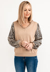 Seventy1 One Size Leopard Print Sleeve Knit Jumper, Brown
