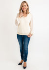 Seventy1 One Size Frill V Neck Knit Jumper, Cream
