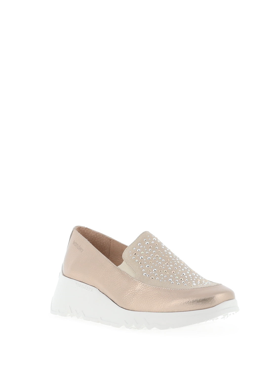 Wonders Fly Metallic Diamante Leather Wedged Shoes, Gold