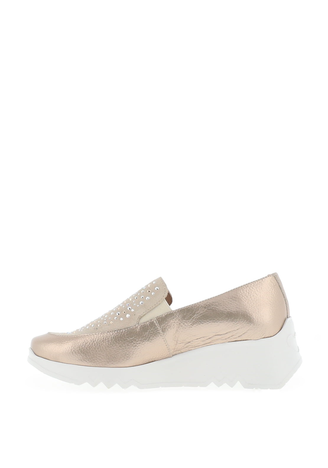 Wonders Fly Metallic Diamante Leather Wedged Shoes, Gold