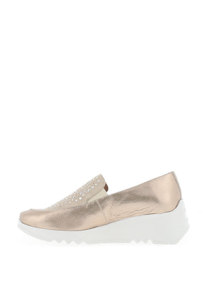 Wonders Fly Metallic Diamante Leather Wedged Shoes, Gold