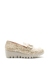Wonders Patent Snake Print Wedge Loafer, Beige