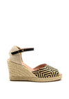 Wonders Woven Pattern High Wedge Sandal, Black Multi