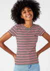 Wrangler Womens Slim Ribbed Striped T-Shirt, Multi