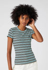 Wrangler Womens Slim Ribbed Striped T-Shirt, Blue