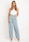 Wrangler High Rise Striped Barrel Leg Jeans, Blue & White