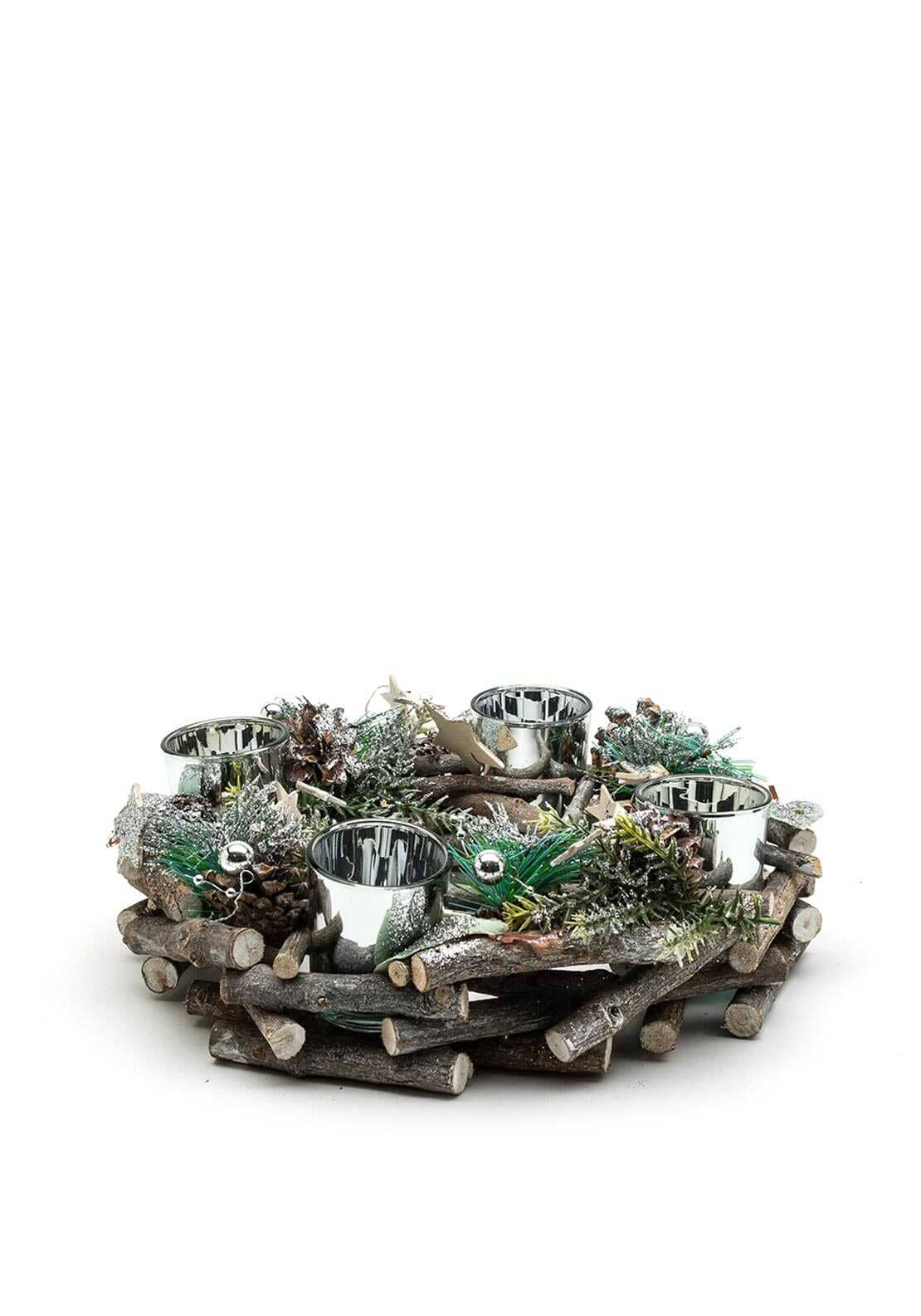 Verano Christmas Table Centre with Pine Cones and Candle Holder