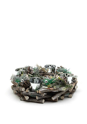 Verano Christmas Table Centre with Pine Cones and Candle Holder