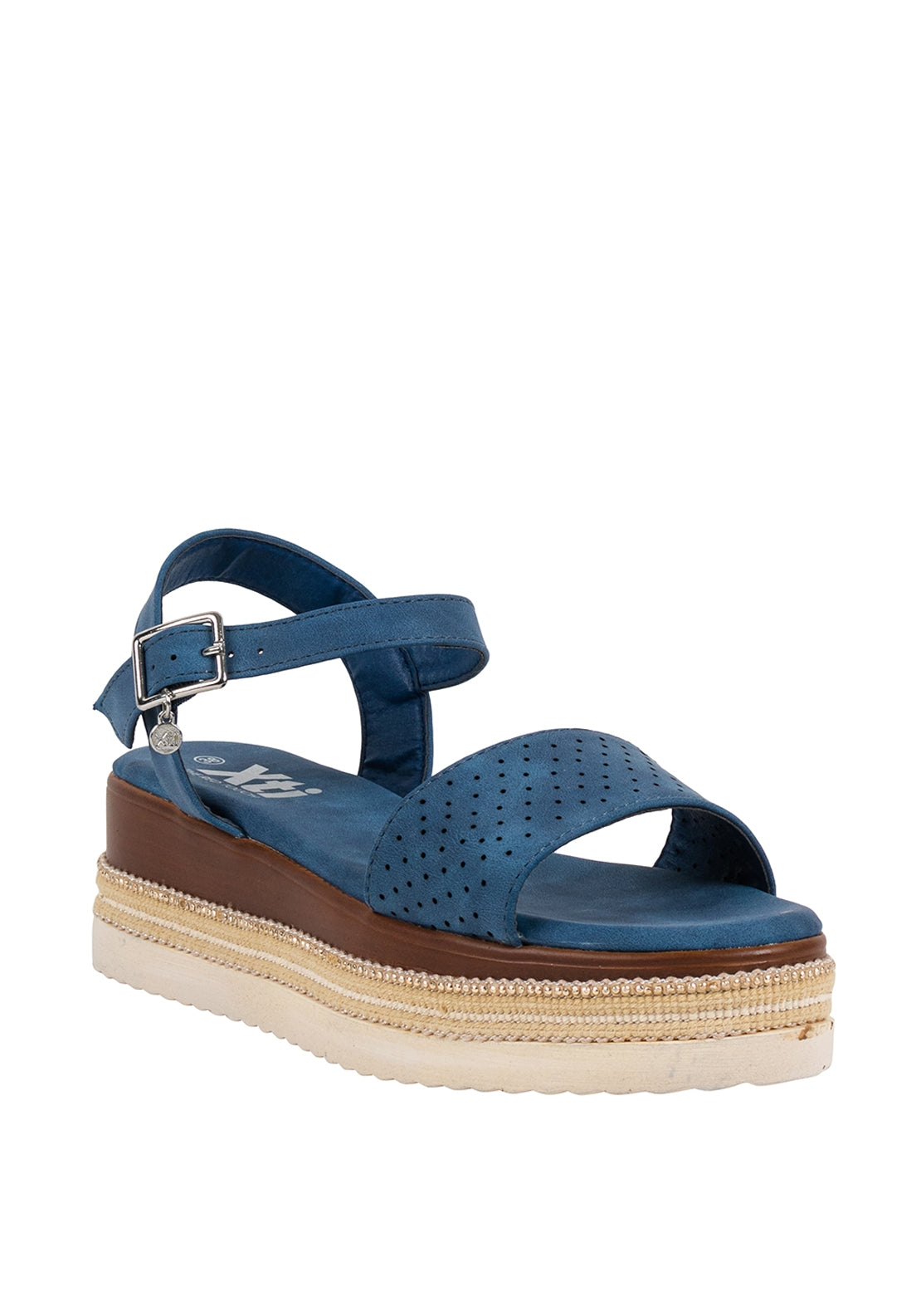 Xti Raffia Trim Platform Sandals, Blue