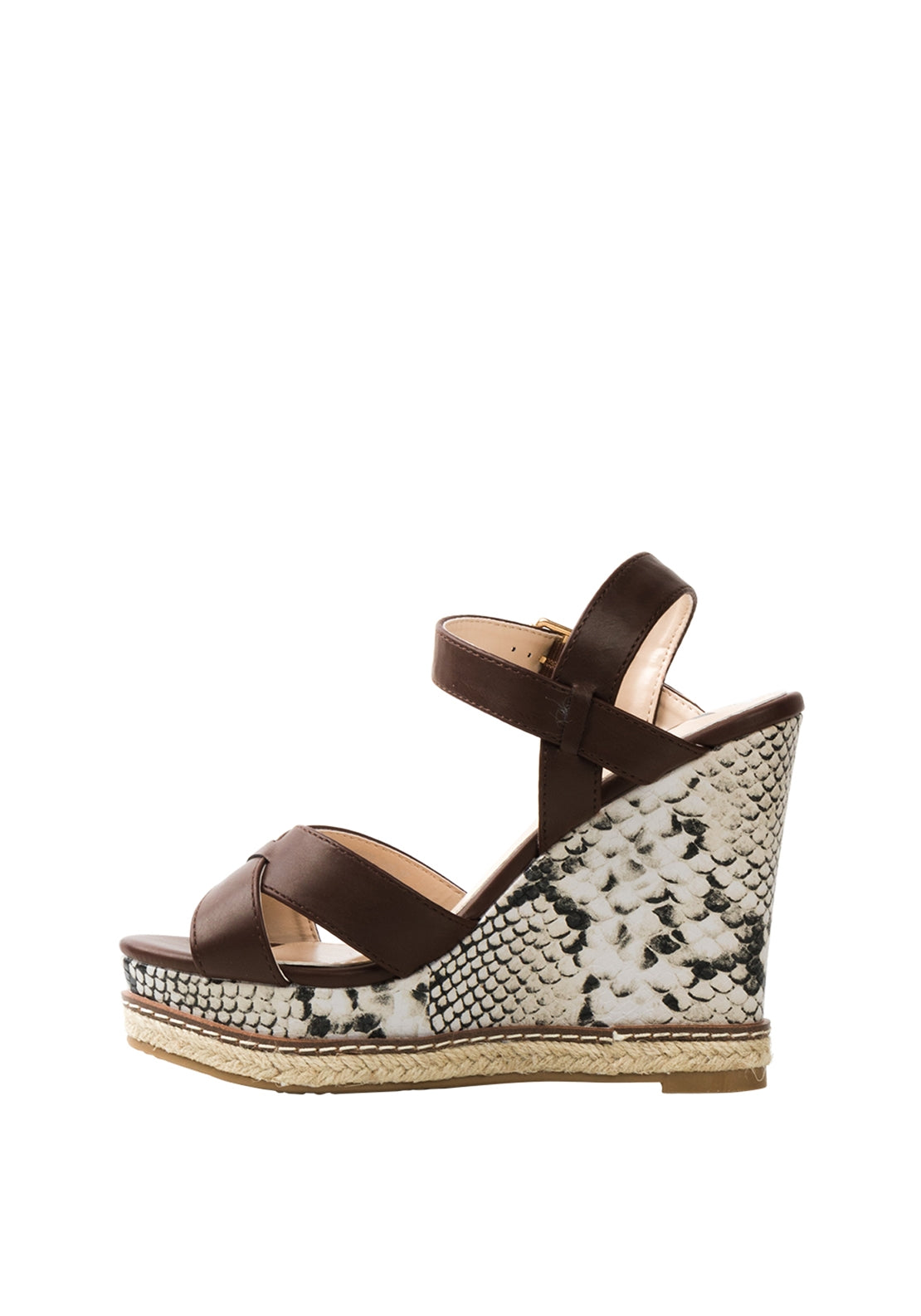 Xti Womens Snake Print Wedged Sandals, Brown