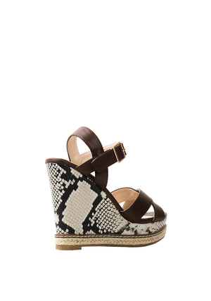 Xti Womens Snake Print Wedged Sandals, Brown