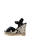 Xti Womens Snake Print Wedged Sandals, Black