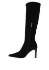 Xti Faux Suede Pointed Toe Heeled Long Boots, Black