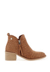 Xti Laser Cut Zip Block Heel Boots, Camel