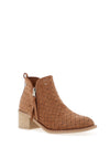 Xti Laser Cut Zip Block Heel Boots, Camel