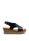 Xti Womens Faux Leather Vegan Wedged Sandals, Navy