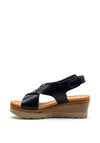Xti Womens Faux Leather Vegan Wedged Sandals, Navy
