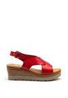 XTI Womens Faux Leather Vegan Wedged Sandals, Red