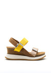 Xti Canvas Colour Block Velcro Wedge Sandals, Tan
