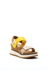 Xti Canvas Colour Block Velcro Wedge Sandals, Tan